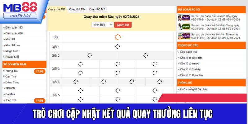 Trò chơi cập nhật kết quả quay thưởng liên tục