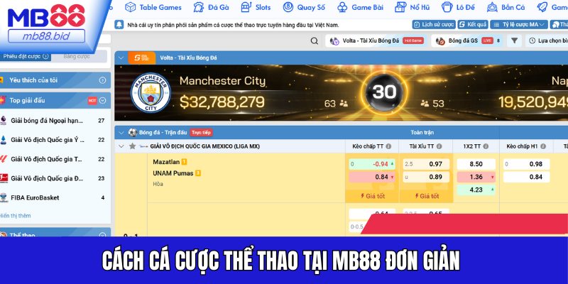 Thể thao MB88 là sảnh cược ấn tượng, thiết kế đẹp mắt